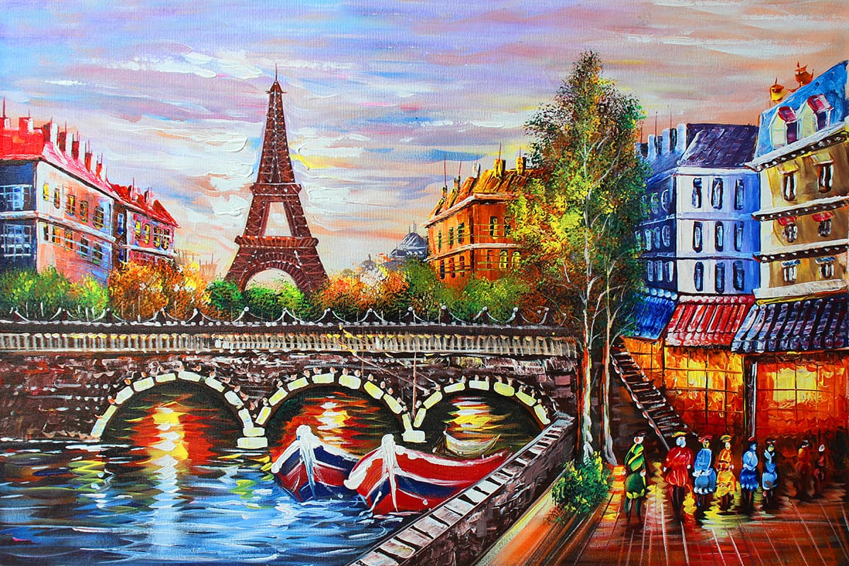 Painting of a City Regal Canvas Living Room Mural Wallpaper pattern detail