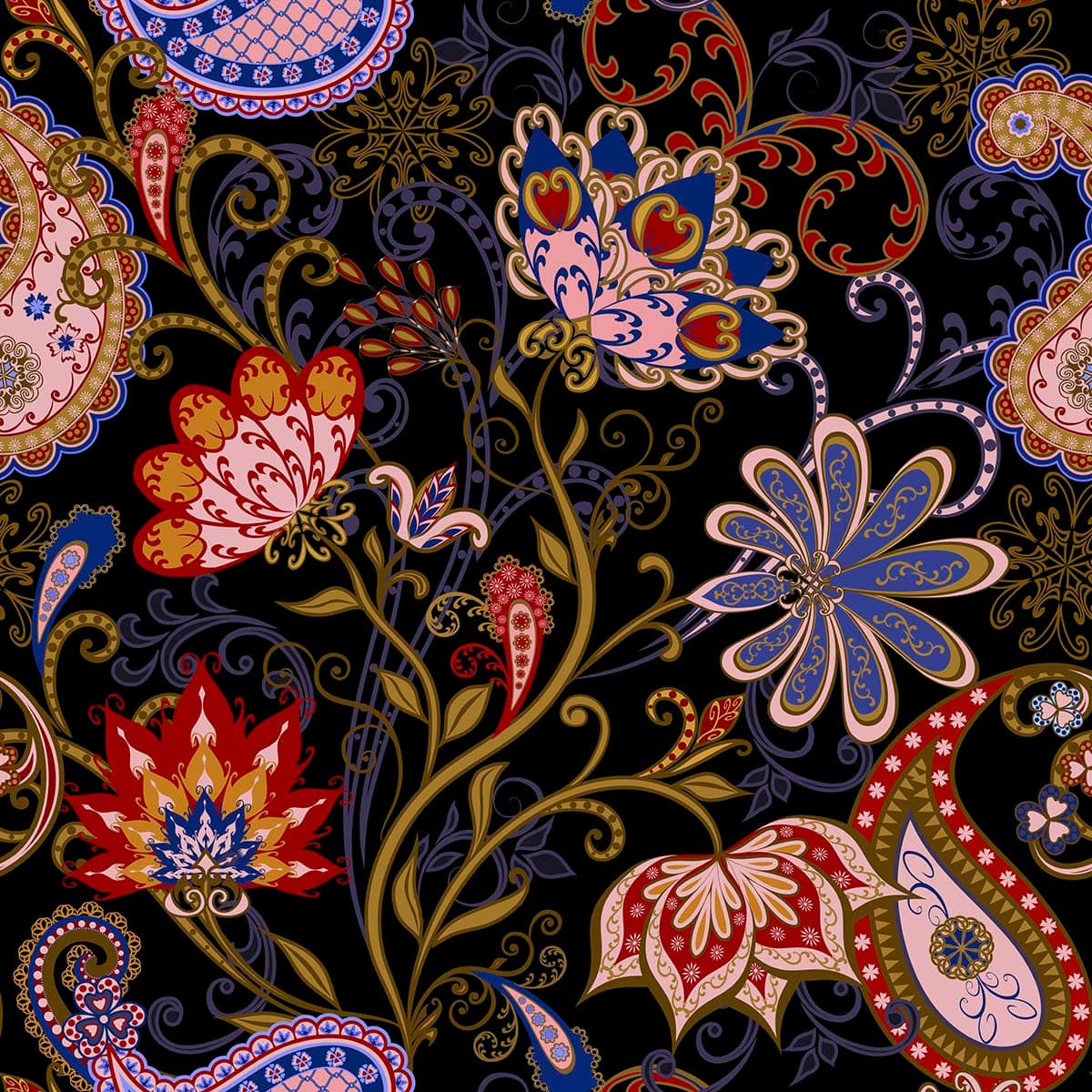 Paisley Pattern Flowers Wallpaper for Wall pattern detail
