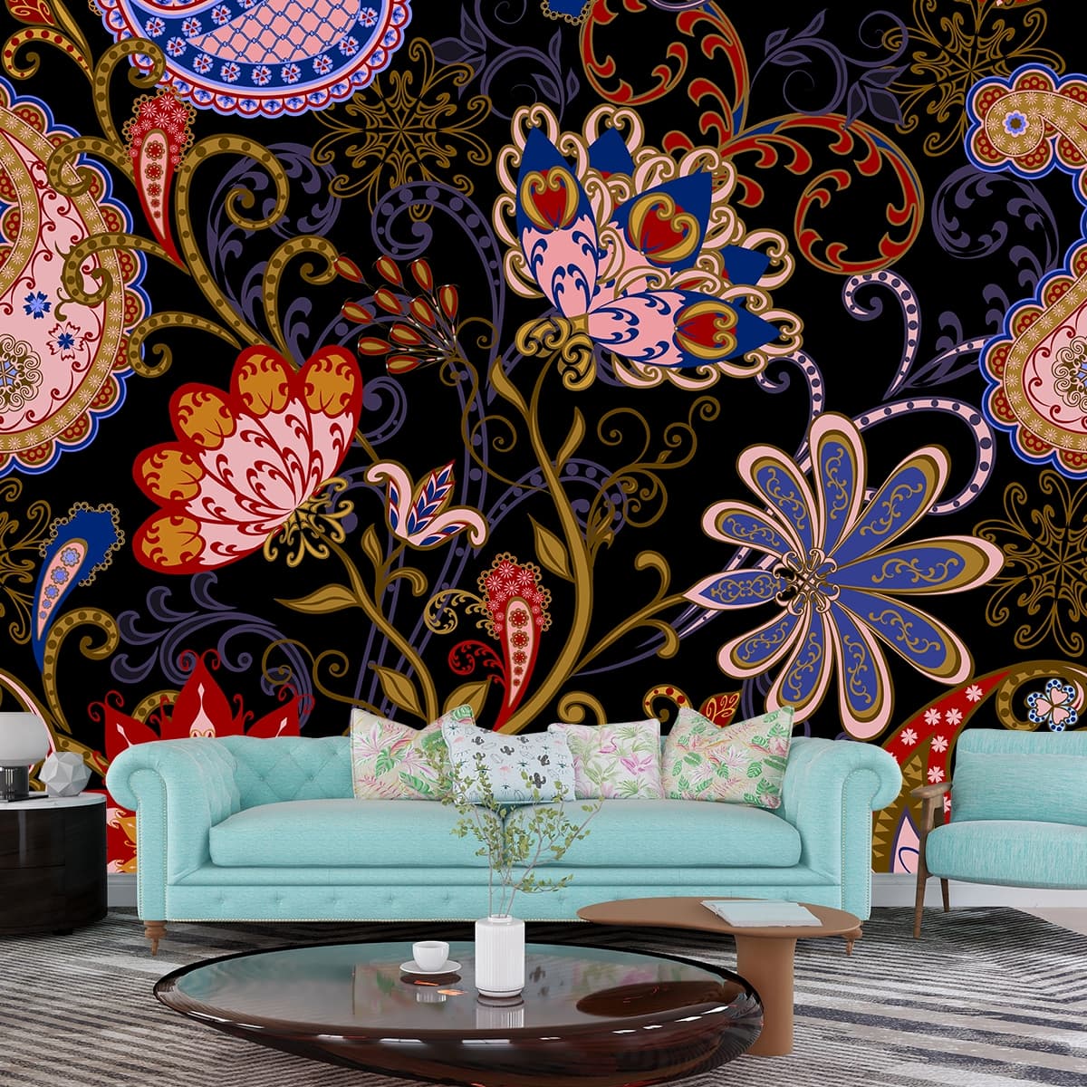 Paisley Pattern Flowers Wallpaper for Wall shown in a room