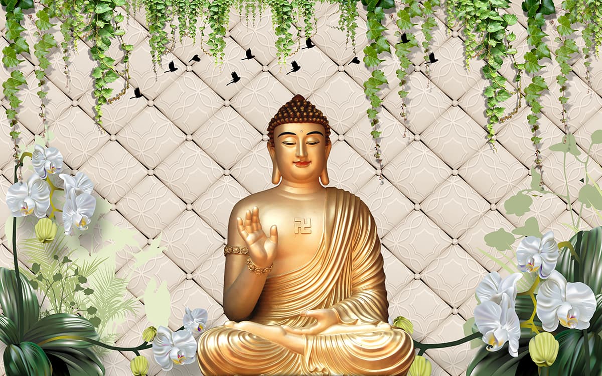 3D Buddha Wallpaper With Nature Background pattern detail