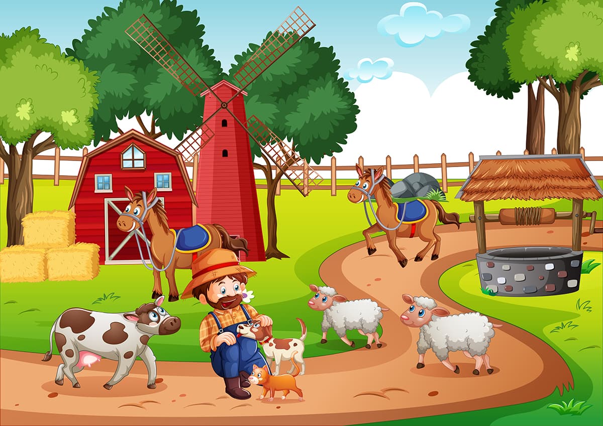 Happy Farm Friends Wallpaper pattern detail