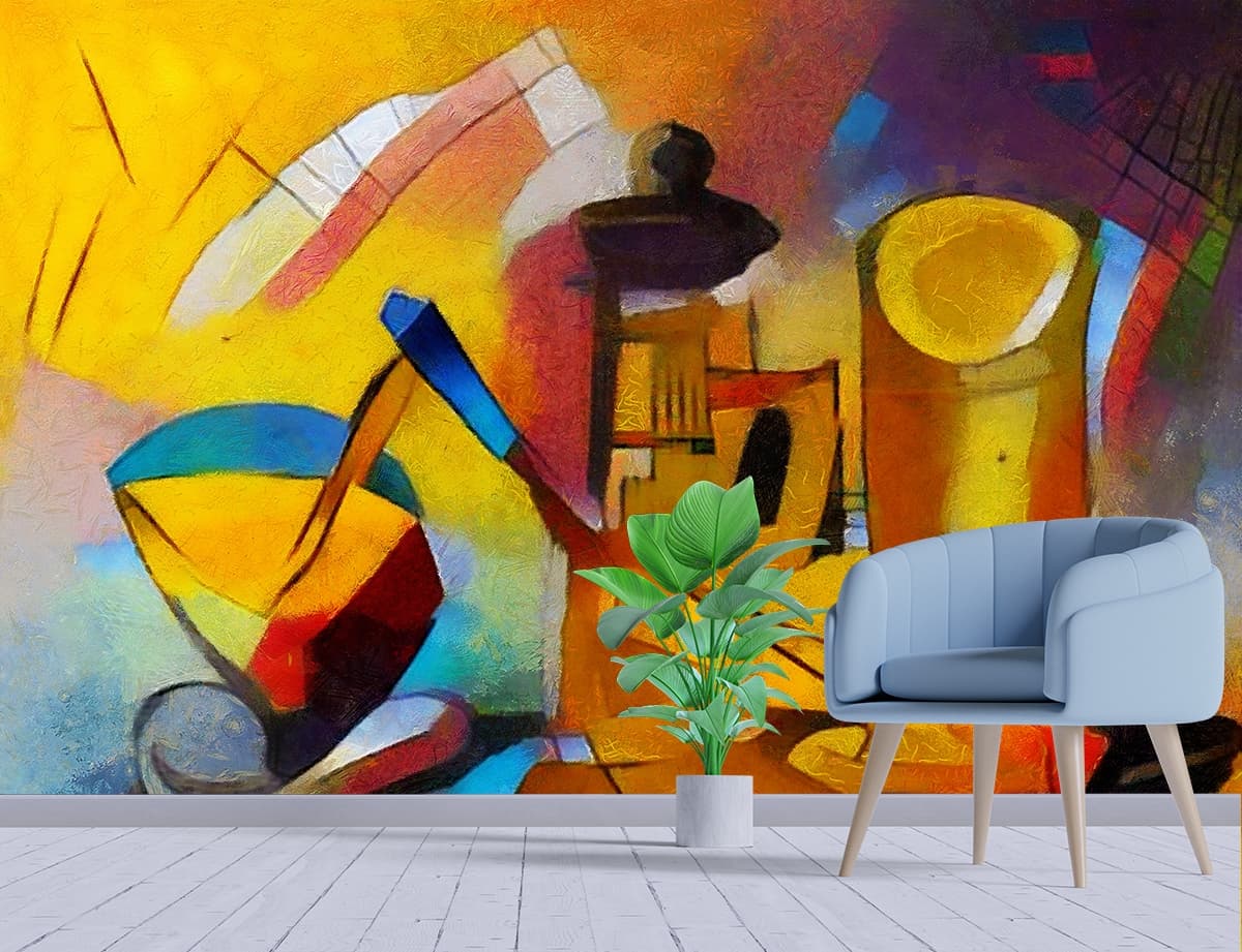 Artistic Still Life Objects Painting Aesthetic Wallpaper shown in a room