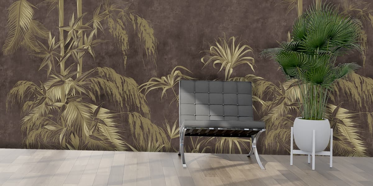 Seamless Botanical Plants Pattern Wallpaper shown in a room