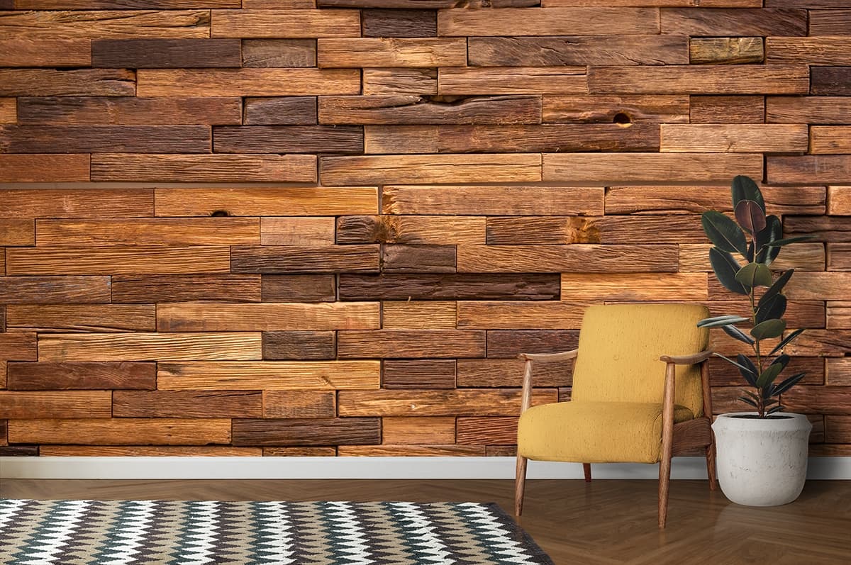 Dark Wooden Wallpaper shown in a room