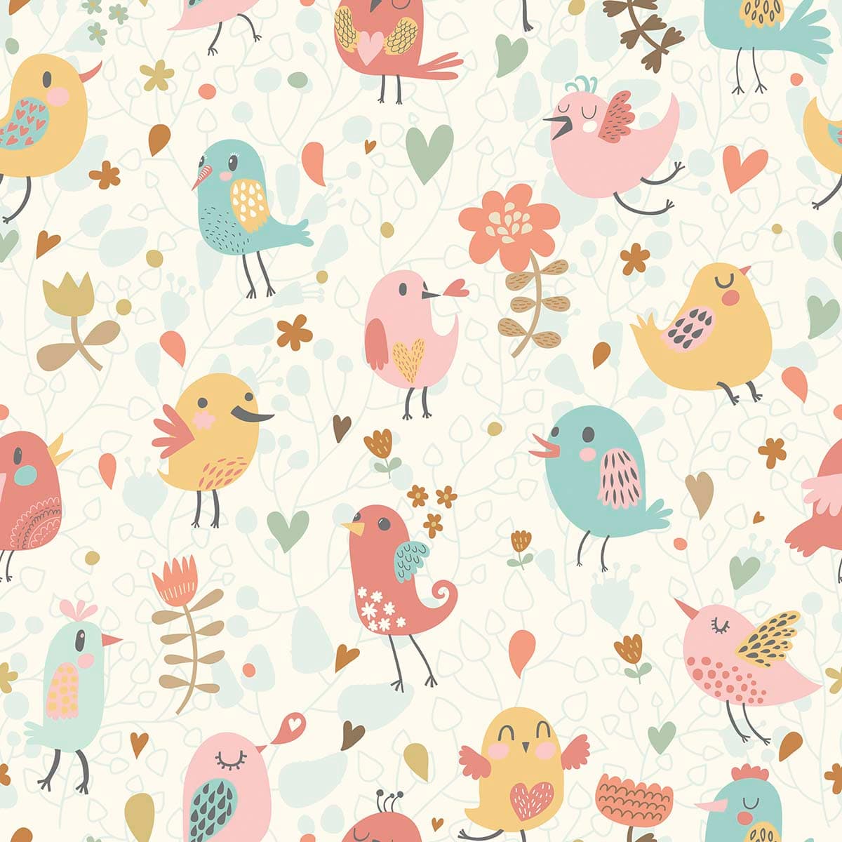 Sweet Pastel Bird Nursery Wallpaper pattern detail