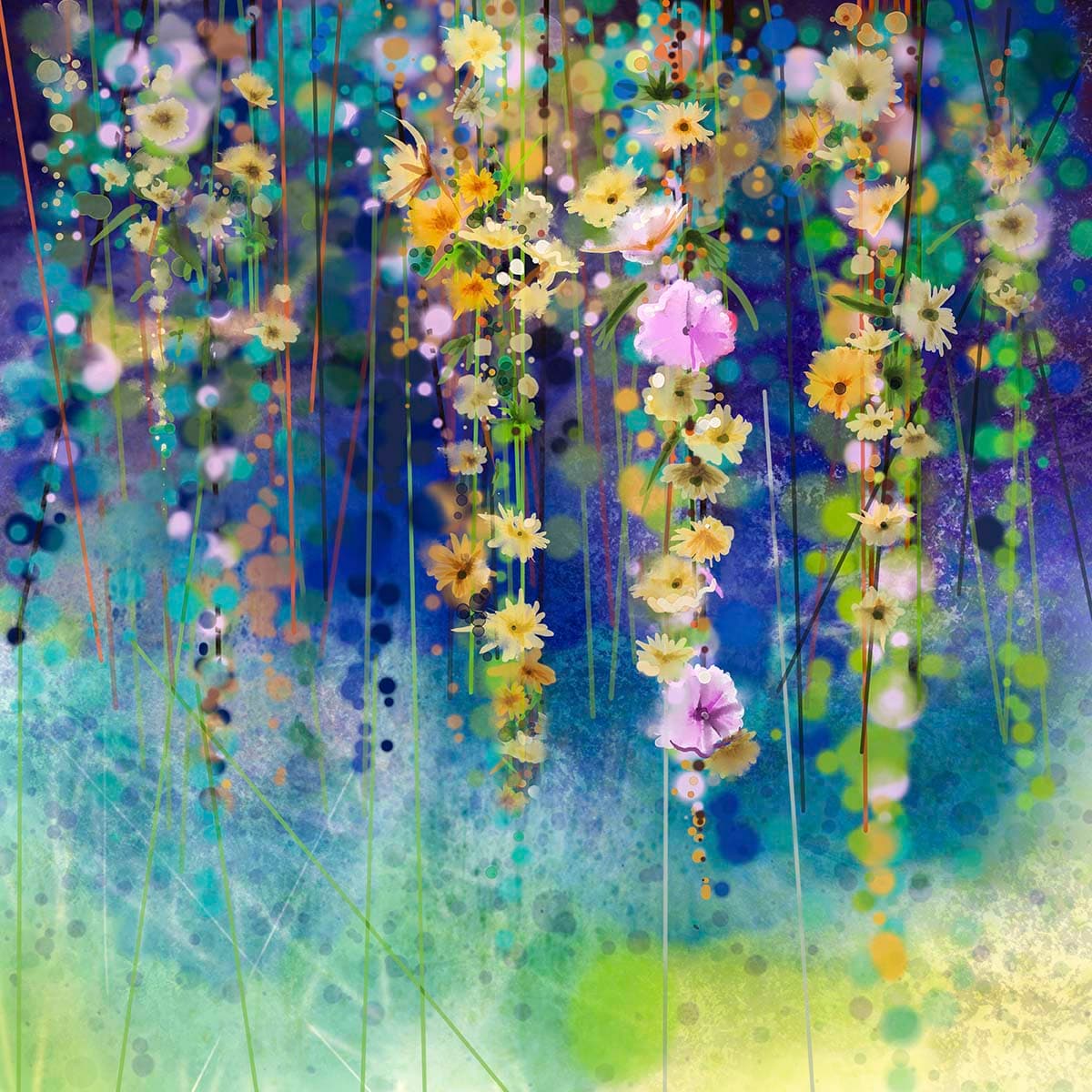 Abstract Hanging Flowers Modern Wall Mural Wallpaper pattern detail