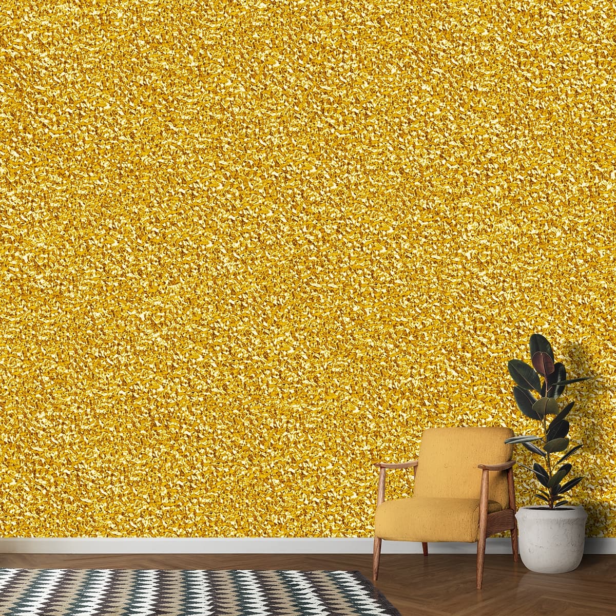 Yellow Glitter Surface Luxury Wall Mural Wallpaper shown in a room