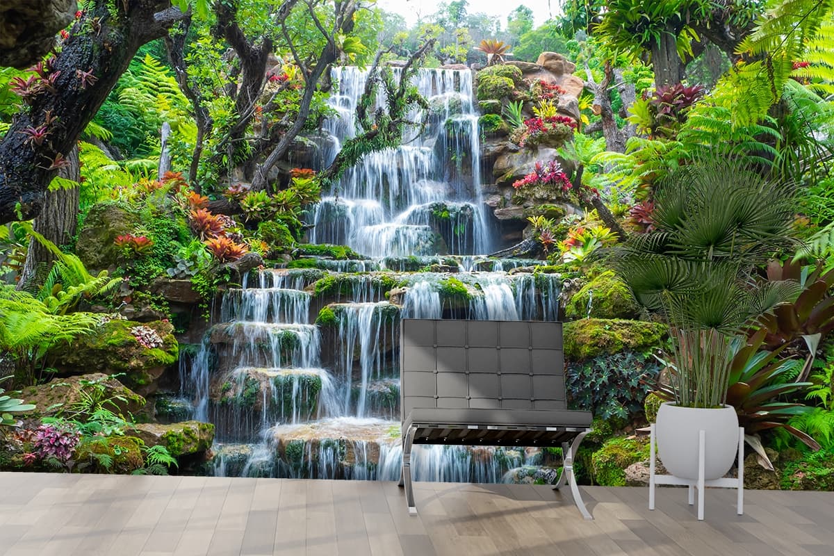 3D Waterfall Wallpaper for Wall shown in a room