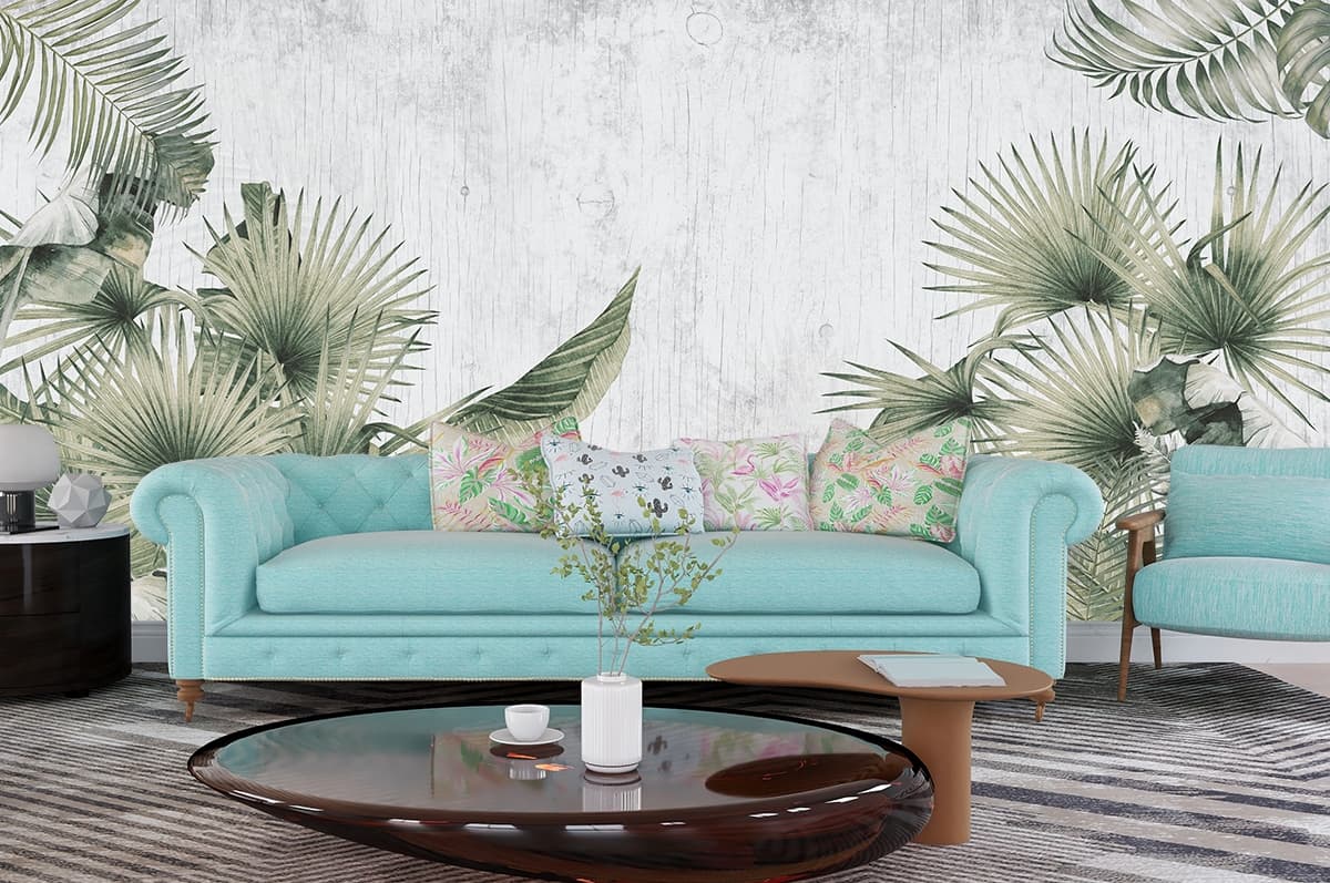 Vintage Palm Leaves Wallpaper for Walls shown in a room