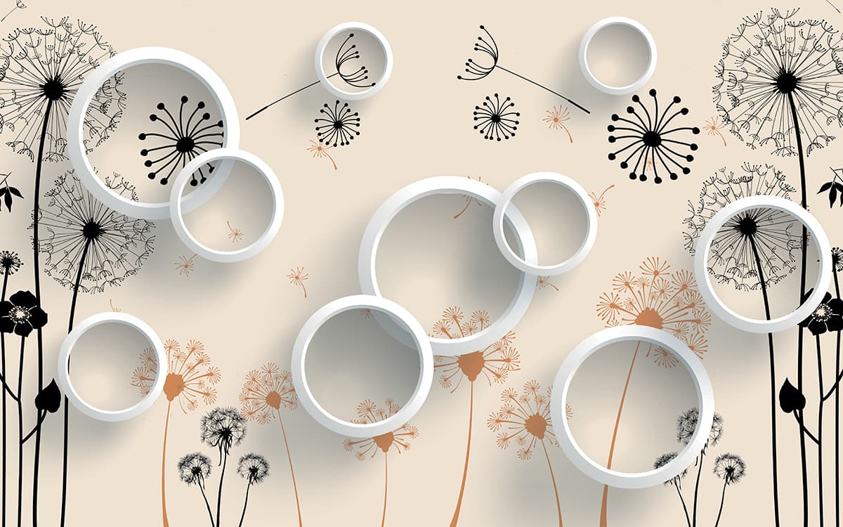 Luxury Dandelion Design with Abstract Rings Wallpaper pattern detail
