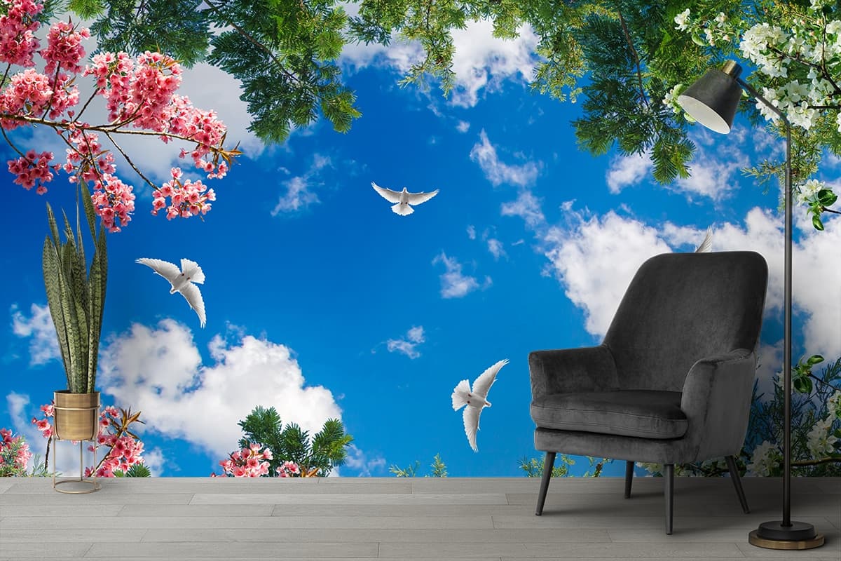 Blue Sky Ceiling Wallpaper for 5th Wall shown in a room