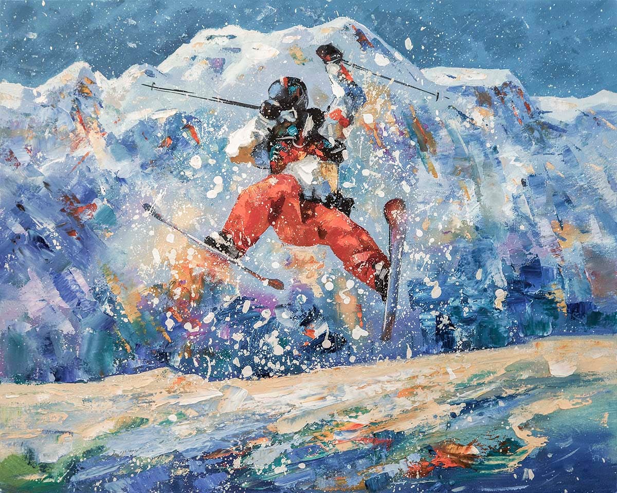 Dynamic Ski Action Abstract Mountain Wall Wallpaper pattern detail