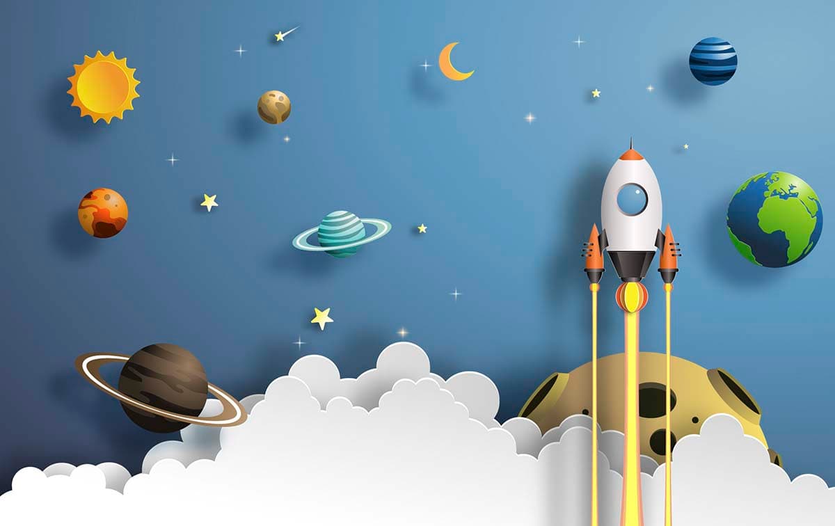 Cute Galaxy Rocket Wall Mural for Kids pattern detail