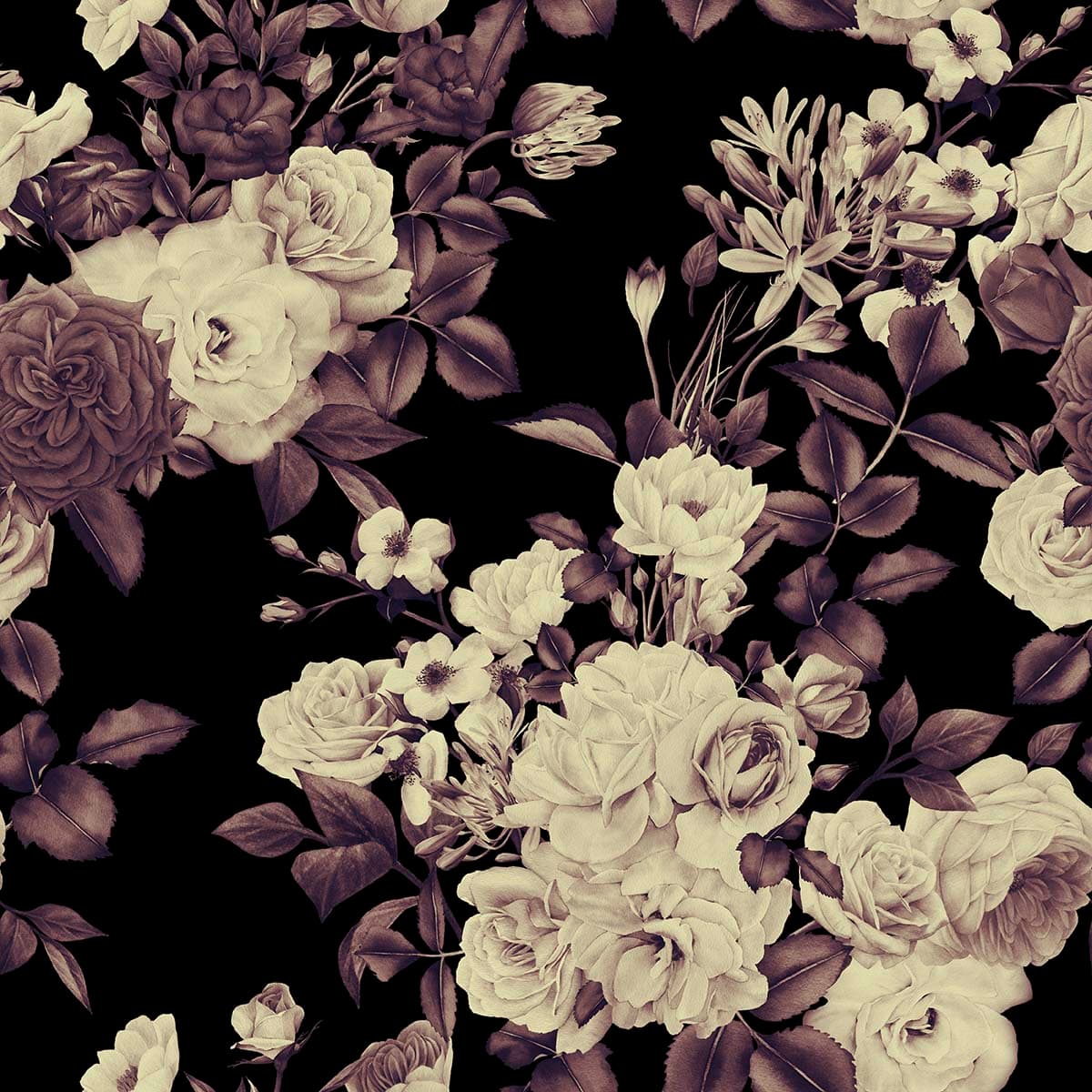 A Wallpaper of Flowers with Retro Aura pattern detail