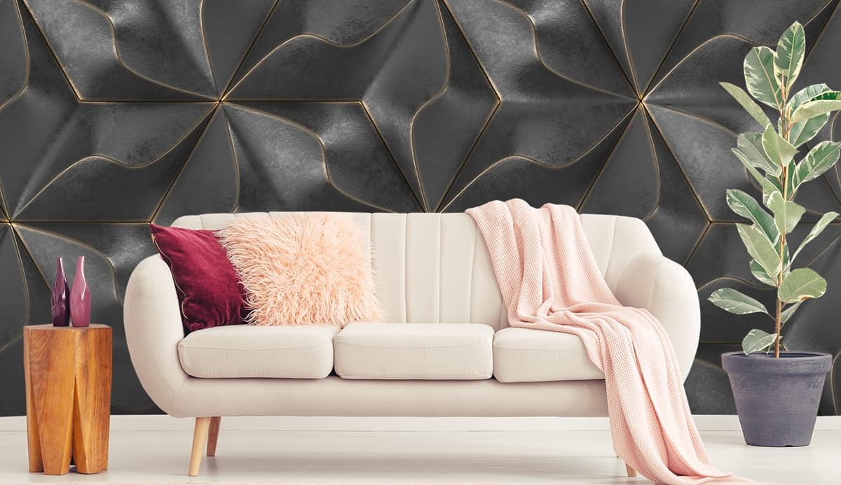 3D Black and Gold Wallpaper for Wall shown in a room