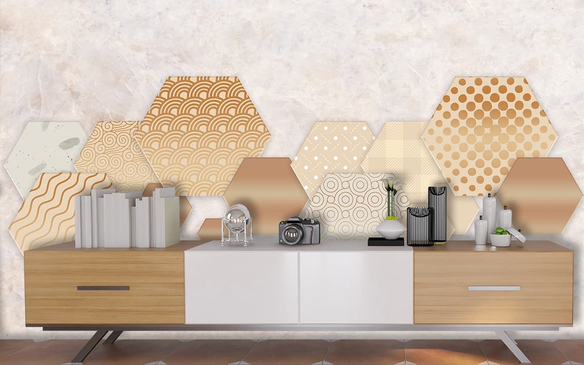 Geometric Hexagon Pattern Modern Design wallpaper shown in a room