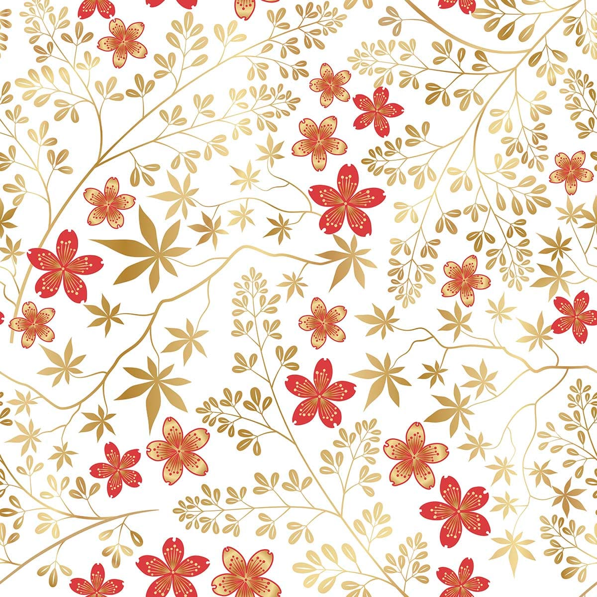 Red and Gold Floral Pattern Wallpaper for Walls pattern detail