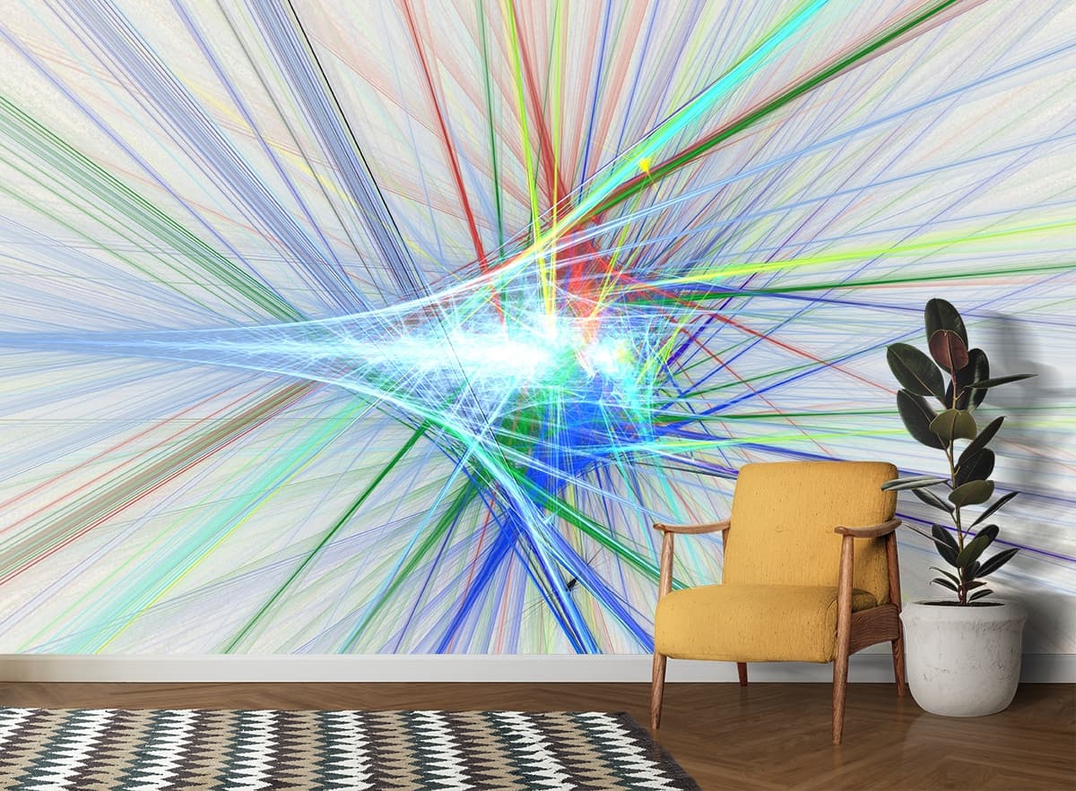 A colorful lines and a light shown in a room
