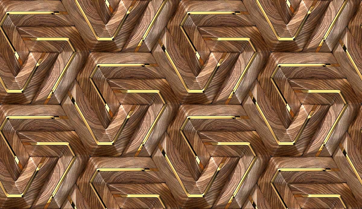 Elegant Wood and Gold Pattern Modern Wallpaper pattern detail