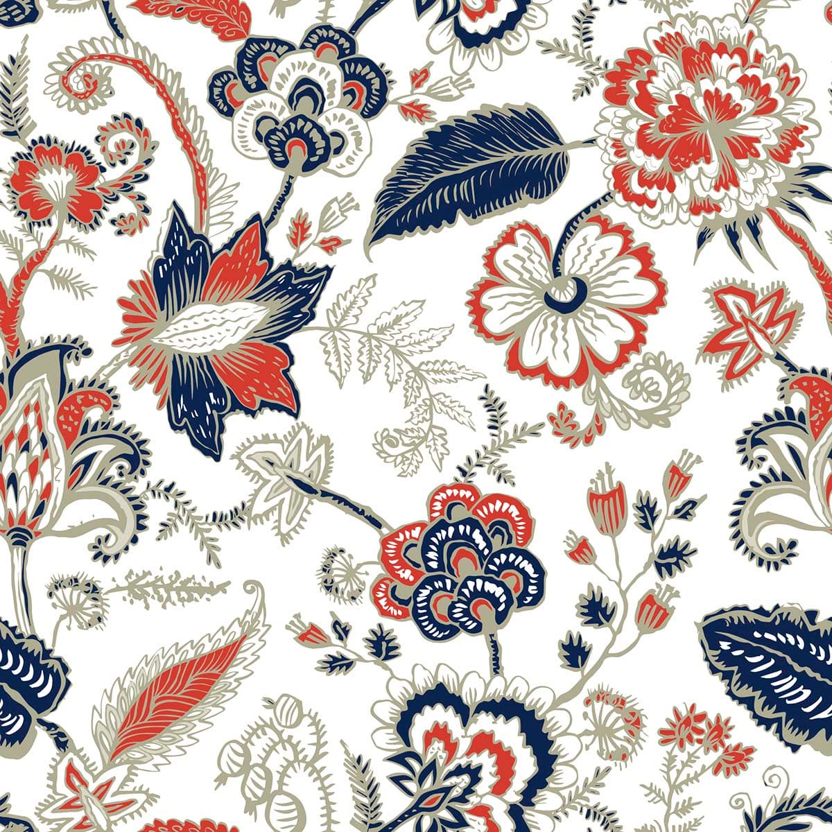 Elegant Floral Pattern with Leaves Decorative Wallpaper pattern detail