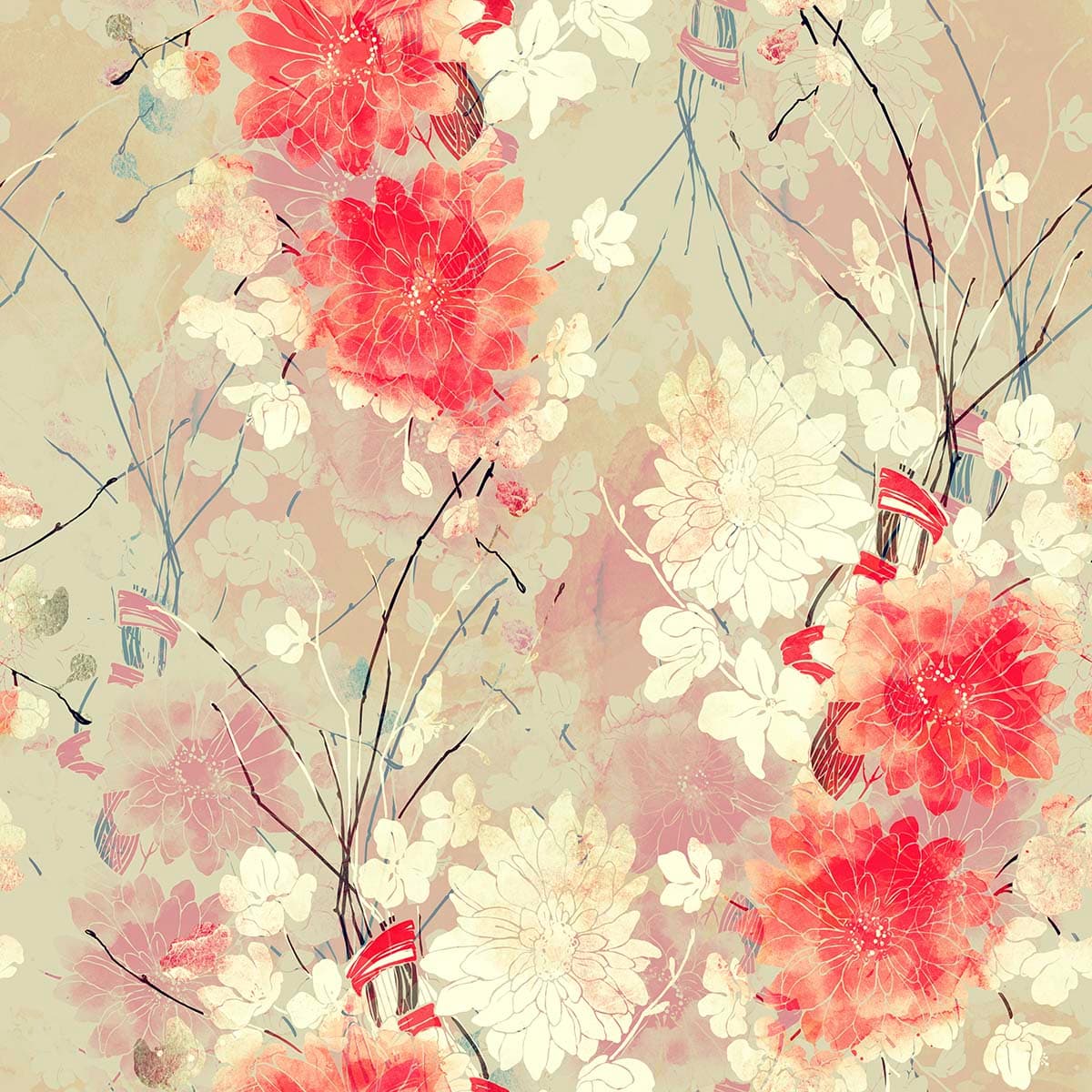 Serene Floral Symphony Wallpaper pattern detail