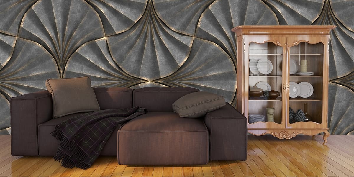 3D Geometric Print Wallpaper for Wall shown in a room