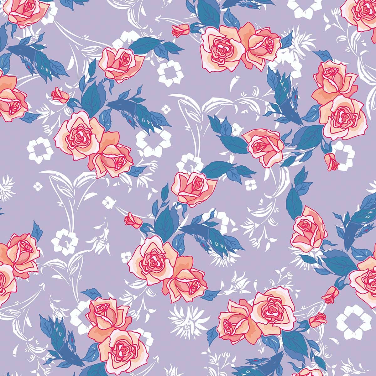 Floral Pattern on Purple Background Wall Mural Wallpaper pattern detail