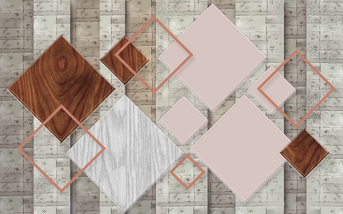 A wall with various shapes and colors pattern detail