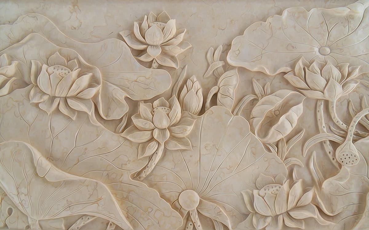 Premium Stone Carving Flowers Leaves Wallpaper pattern detail