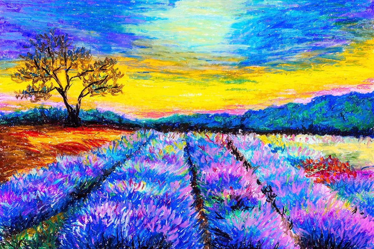 Lavender Field Painting Scenic Nature wallpaper pattern detail