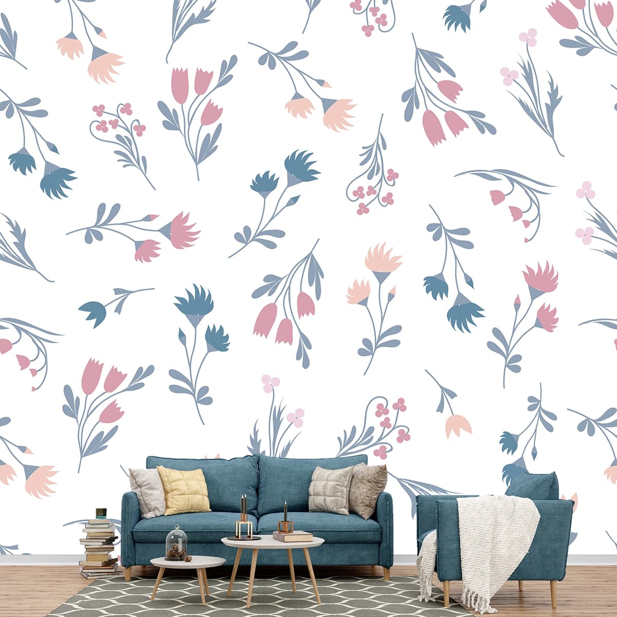 Floral Flourish Fusion Wallpaper shown in a room
