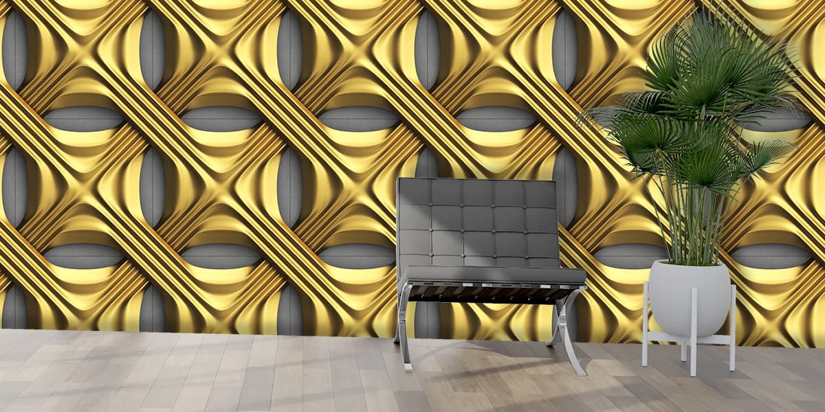 A Gold and Grey Wallpaper for wall shown in a room