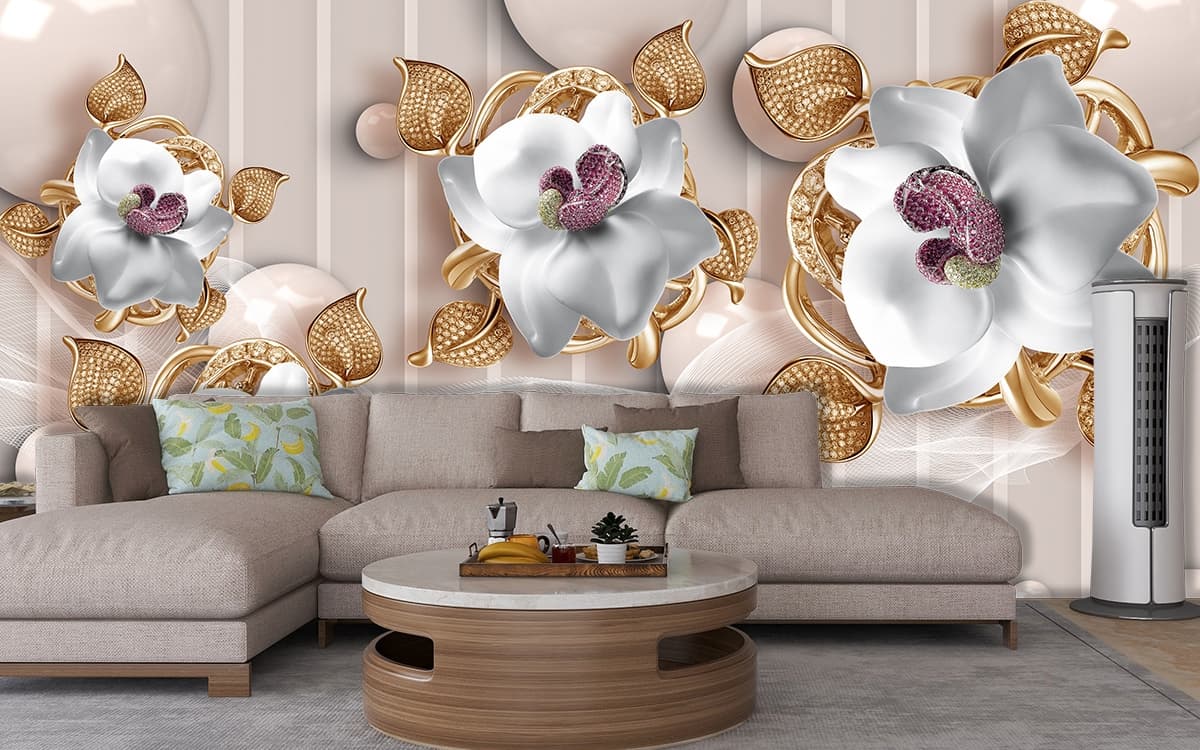 Bright Flower Wallpaper for Walls shown in a room