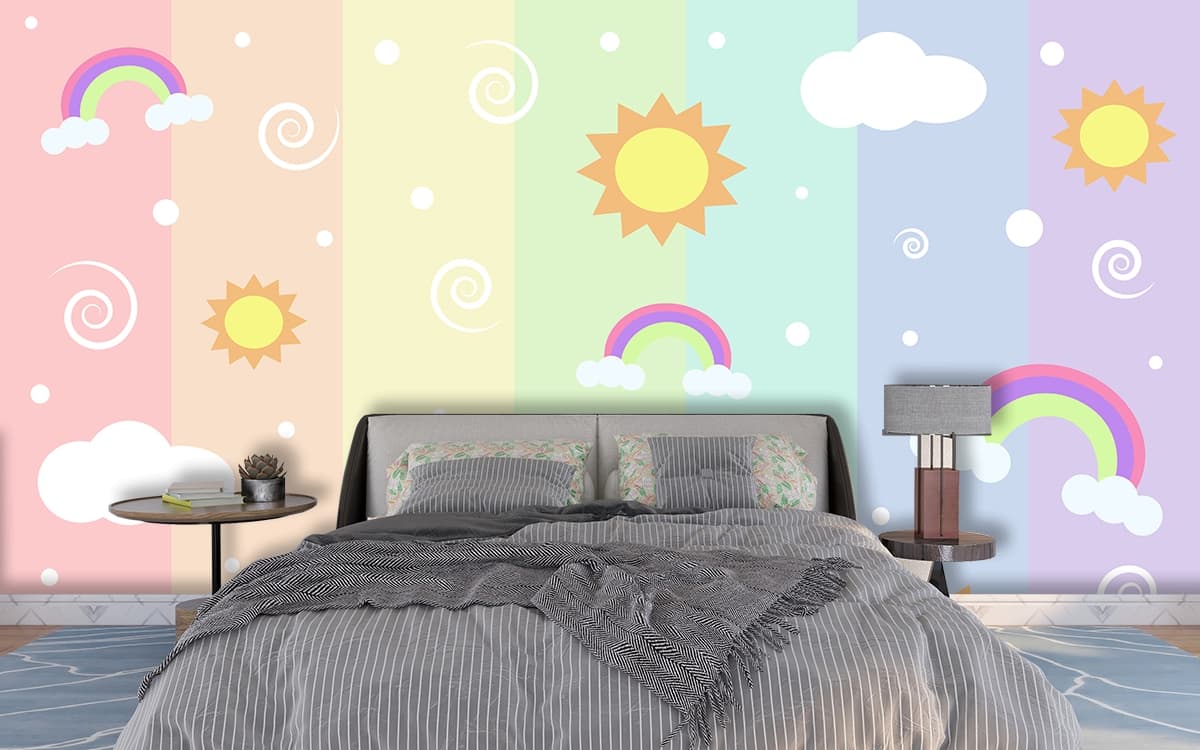 Pastel Rainbow Sunshine Wallpaper shown in a room
