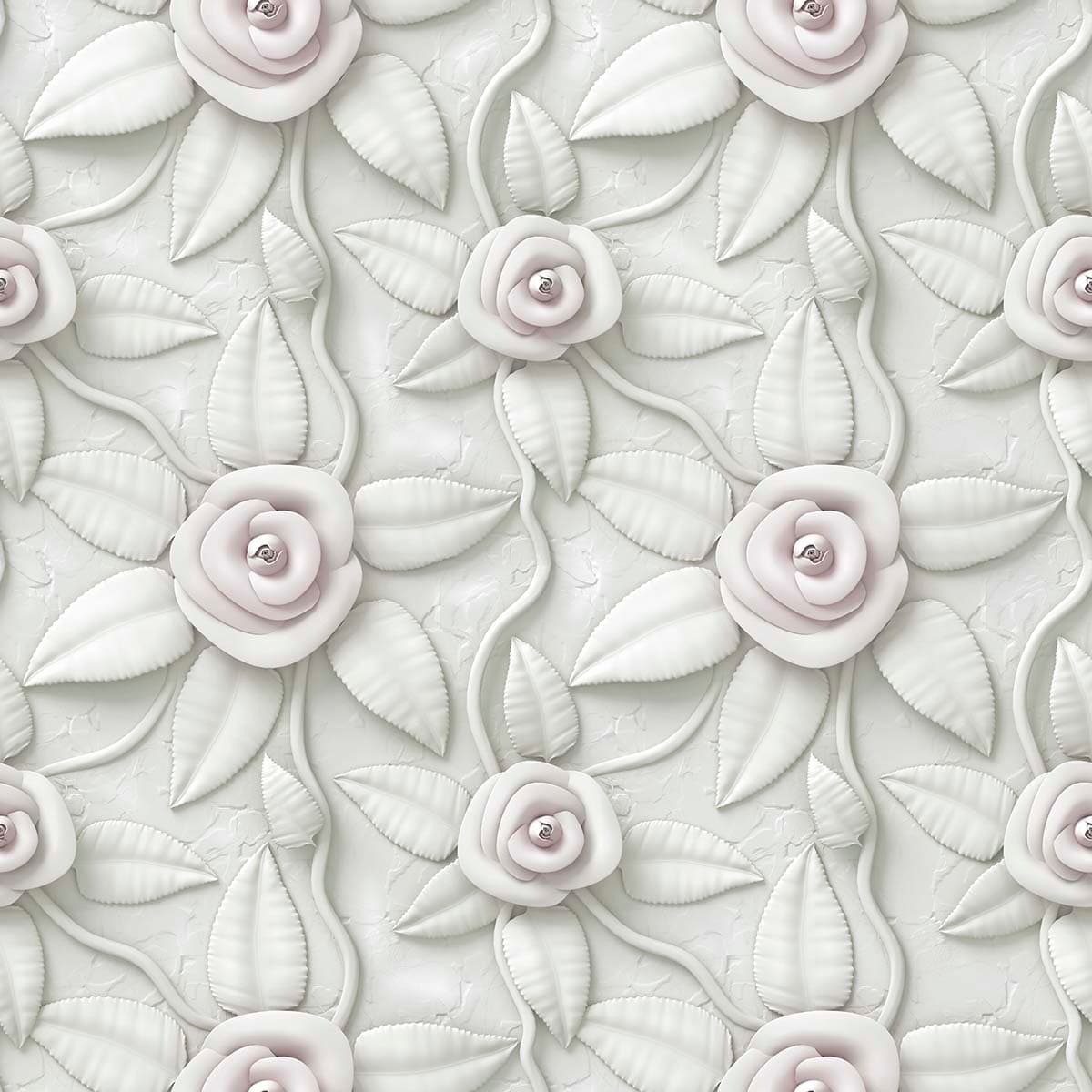 A white floral pattern with white flowers and leaves pattern detail