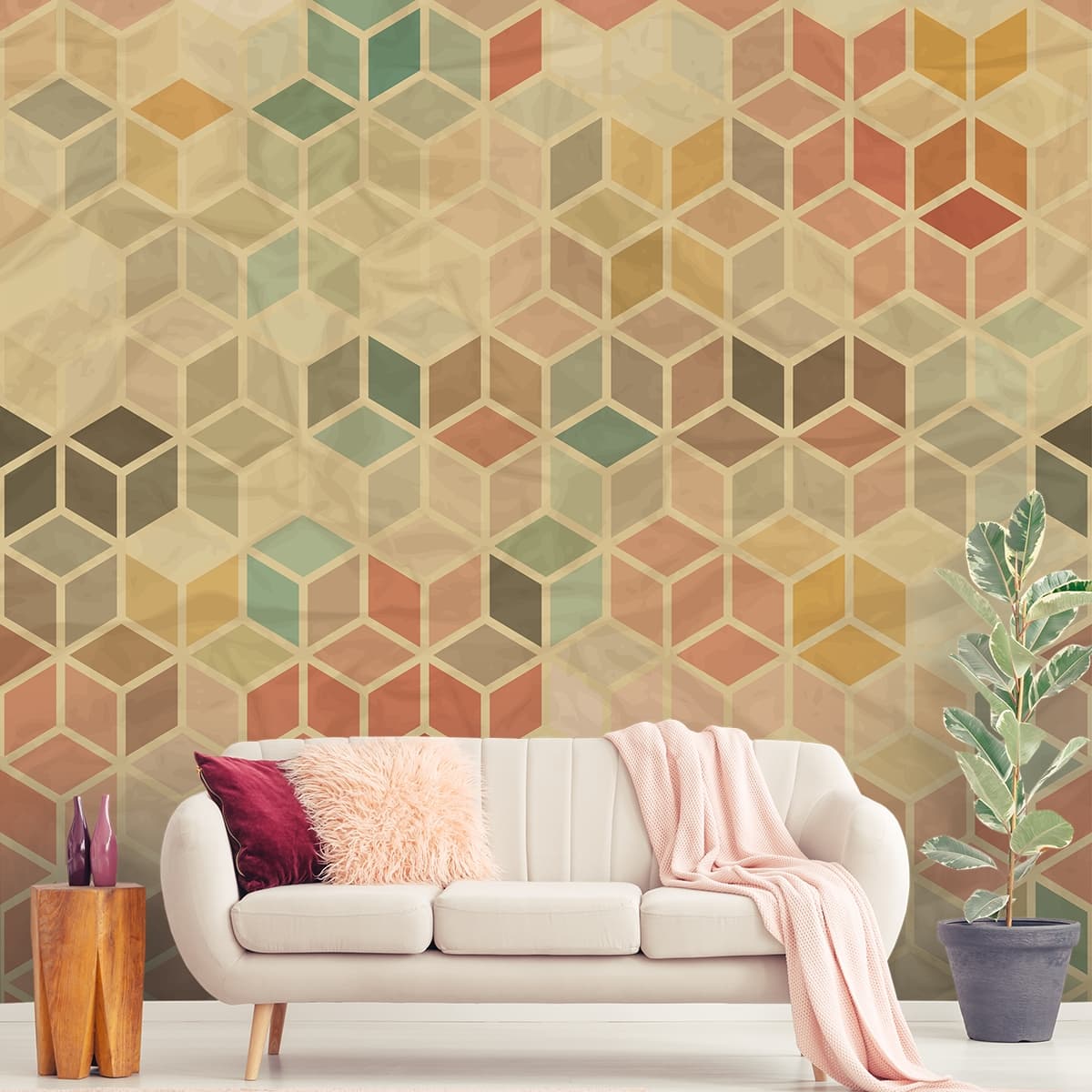 Seamless Colorful Cubes Wallpaper for Wall shown in a room
