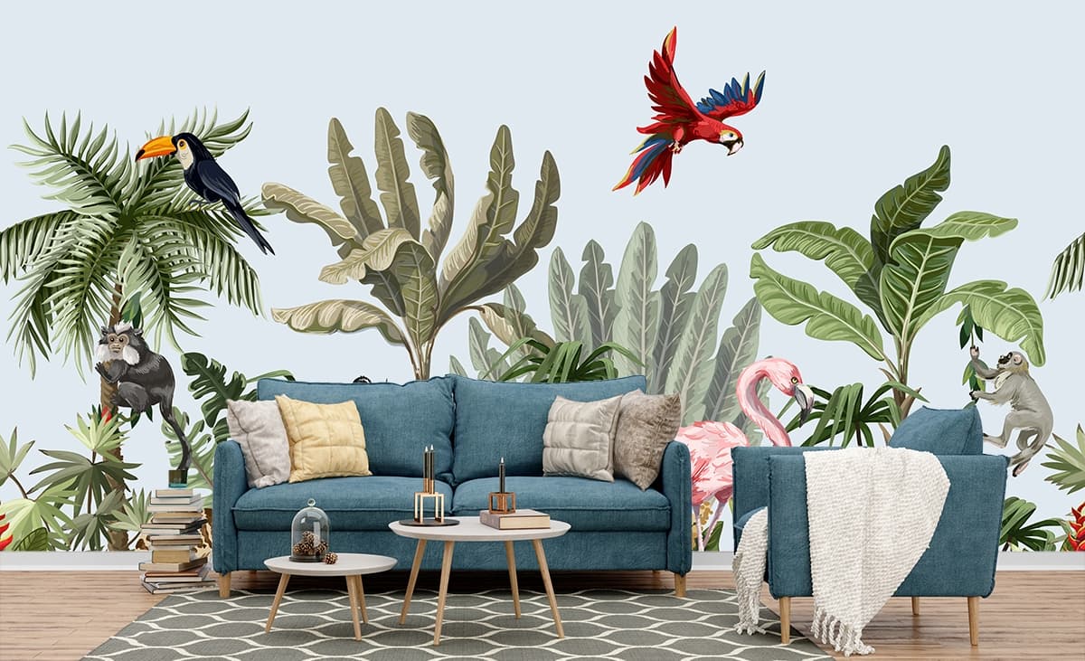 Tropical Wallpaper for Walls, Birds and Jungle shown in a room