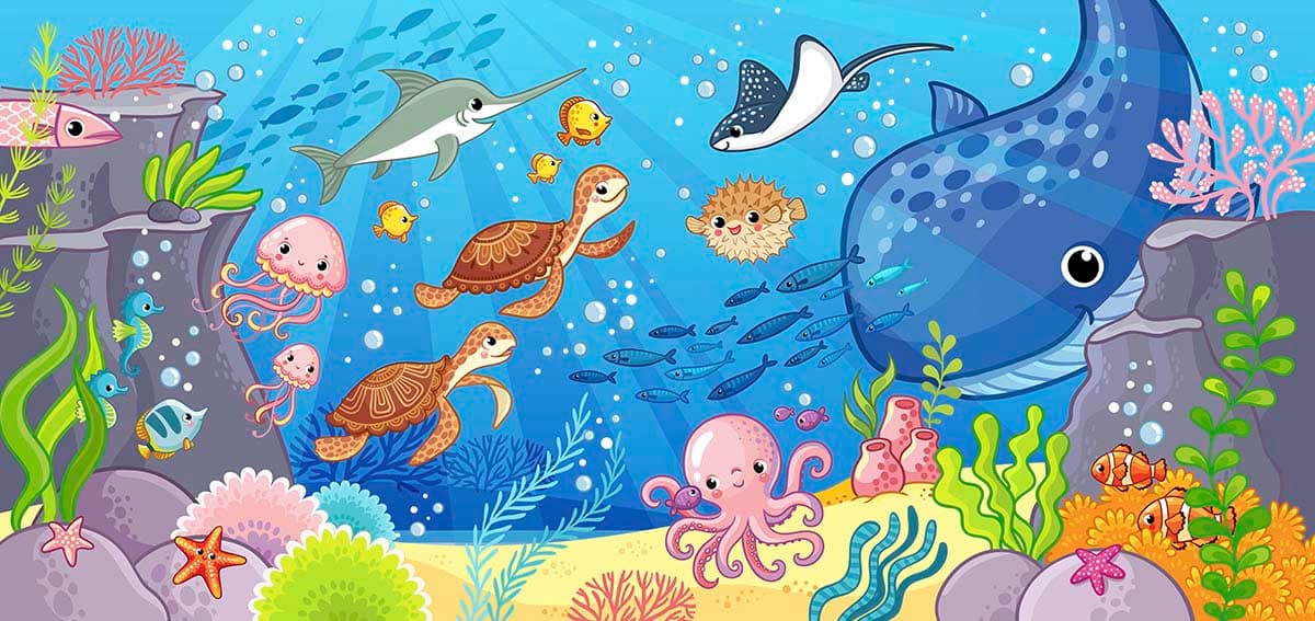 Playful Ocean Friends Wallpaper pattern detail
