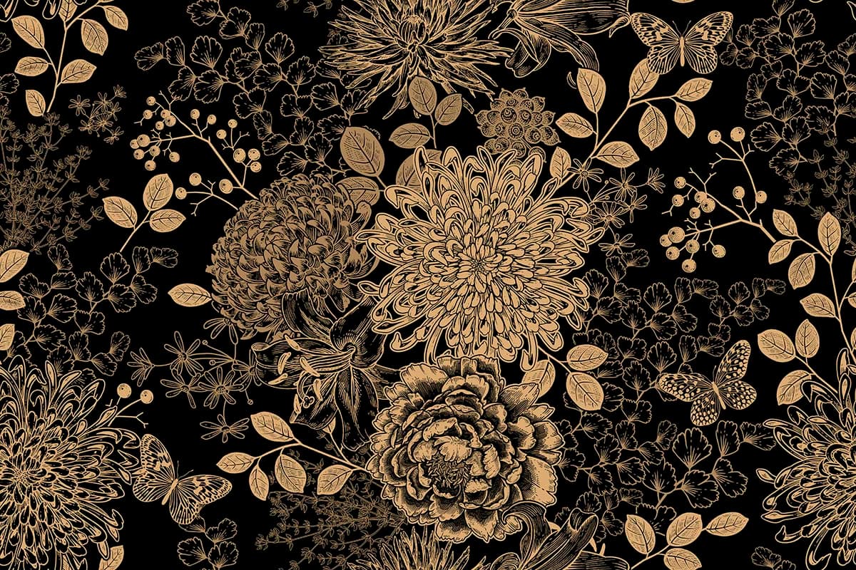 Black and Gold Flower Wallpaper For Bedroom pattern detail