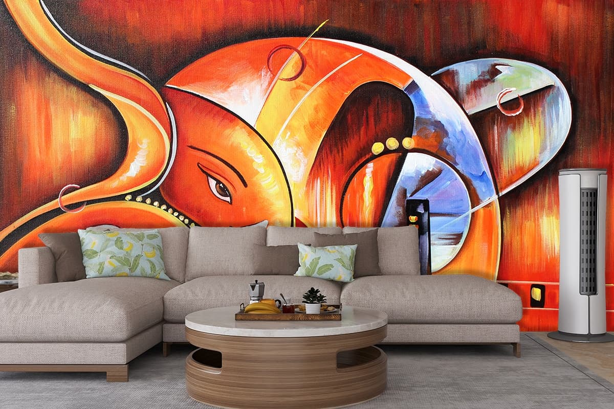 Lord Ganesh Abstract Wallpaper for Walls shown in a room