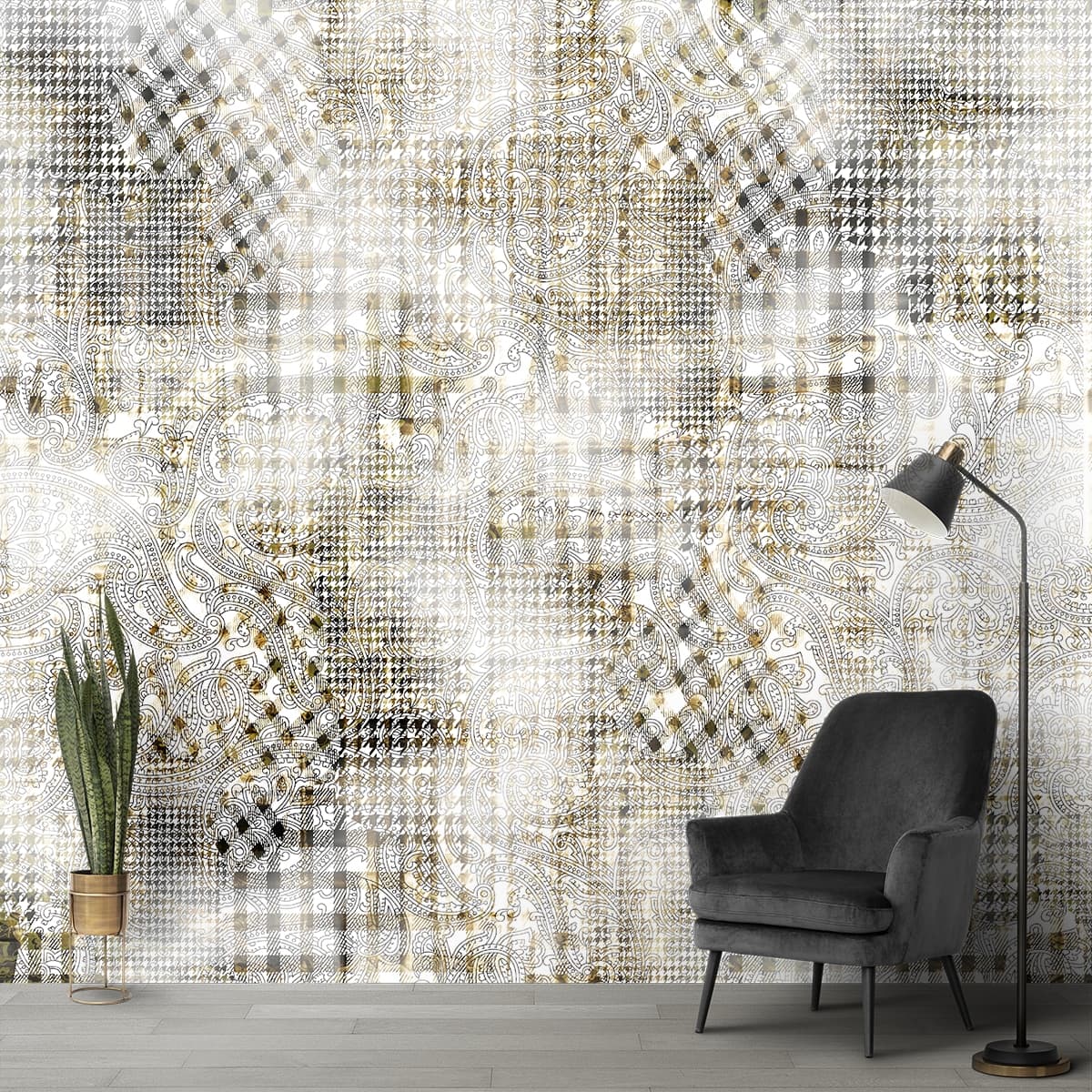White and Black Pattern Wallpaper for Wa shown in a room