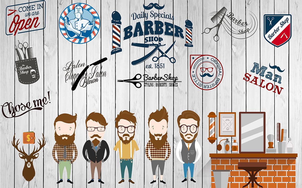 Premium Barber Shop Interior Design wallpaper pattern detail