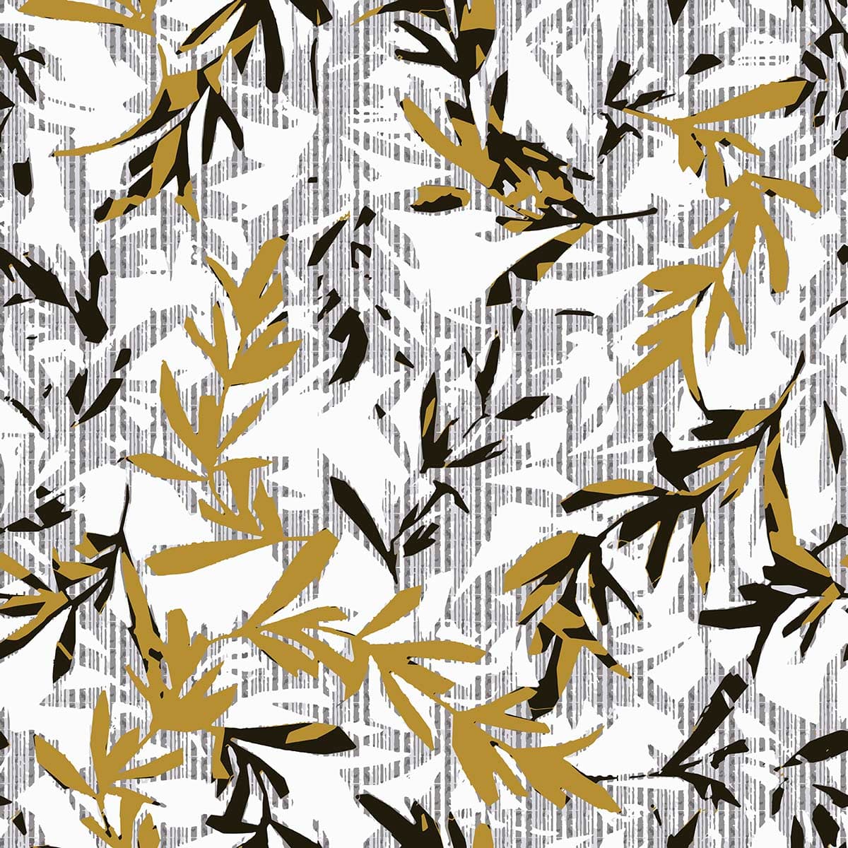 White and Yellow Leaves Pattern Wallpaper Mural pattern detail