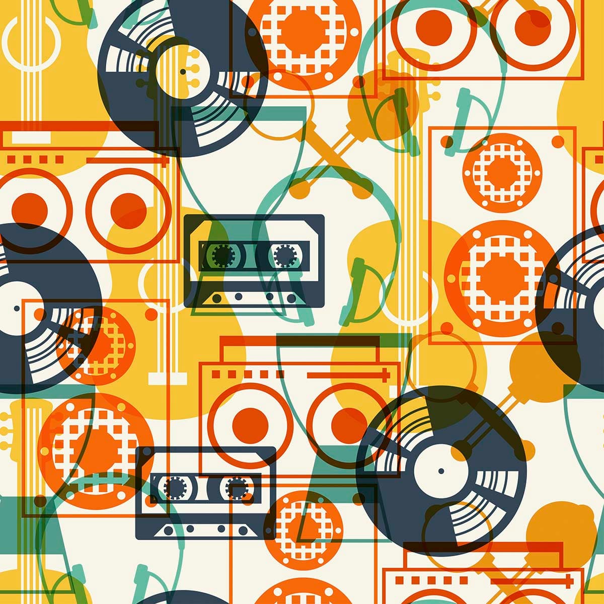 Stylish Retro Music Equipment Wallpaper Design pattern detail