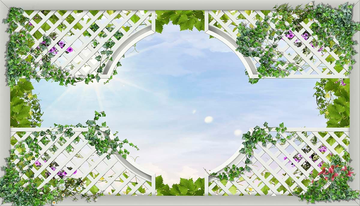 White lattice with Green Leaves Wallpaper for 5th Wall pattern detail