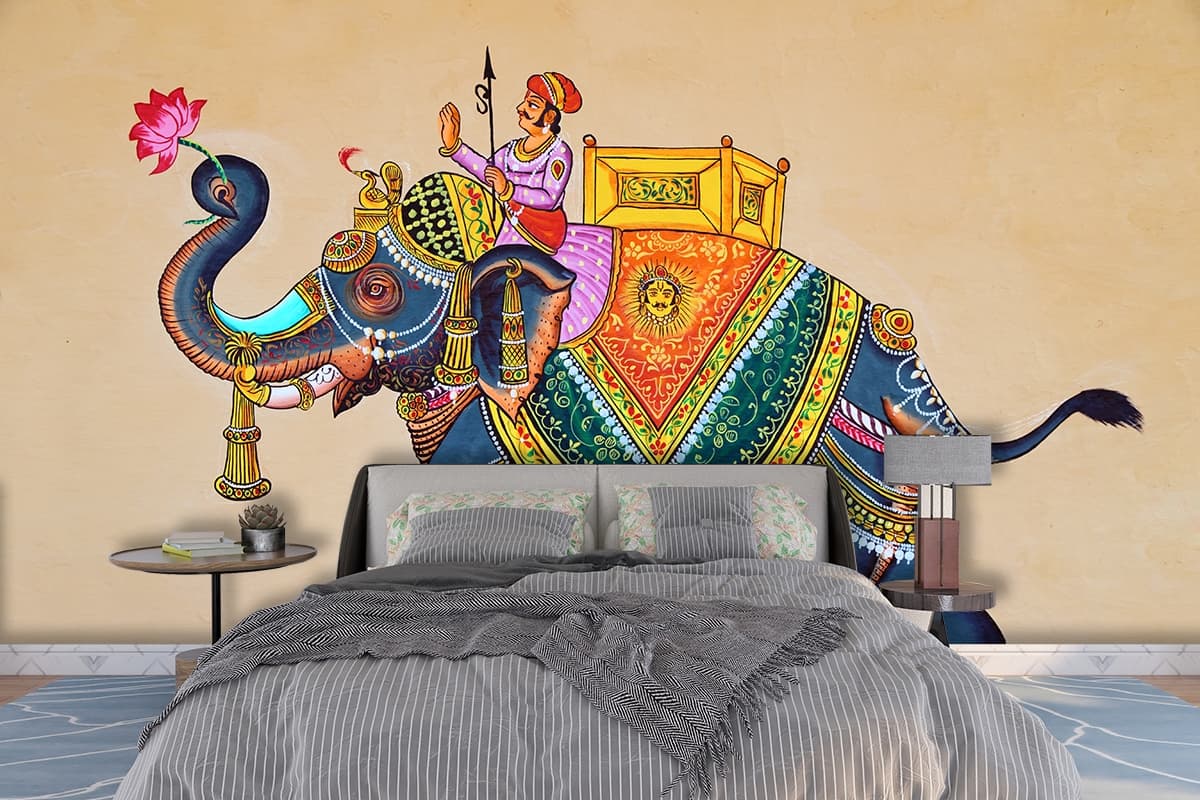 Elephant Wallpaper for Walls, King on Elephant shown in a room