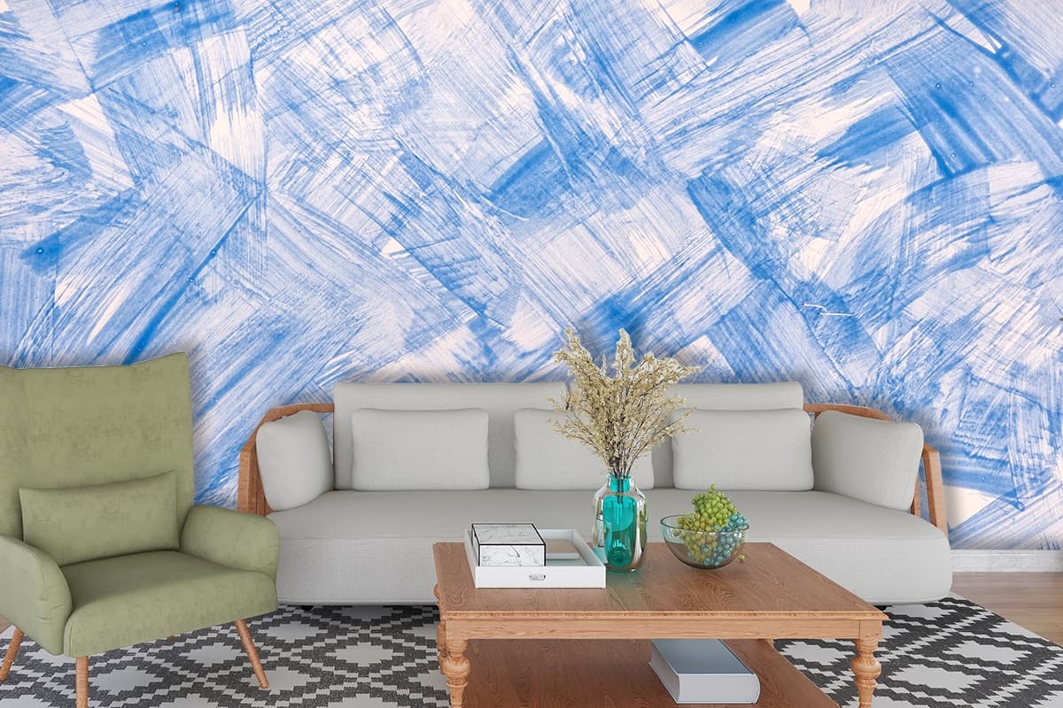 Blue Color Abstract Painting Wallpaper for Walls shown in a room