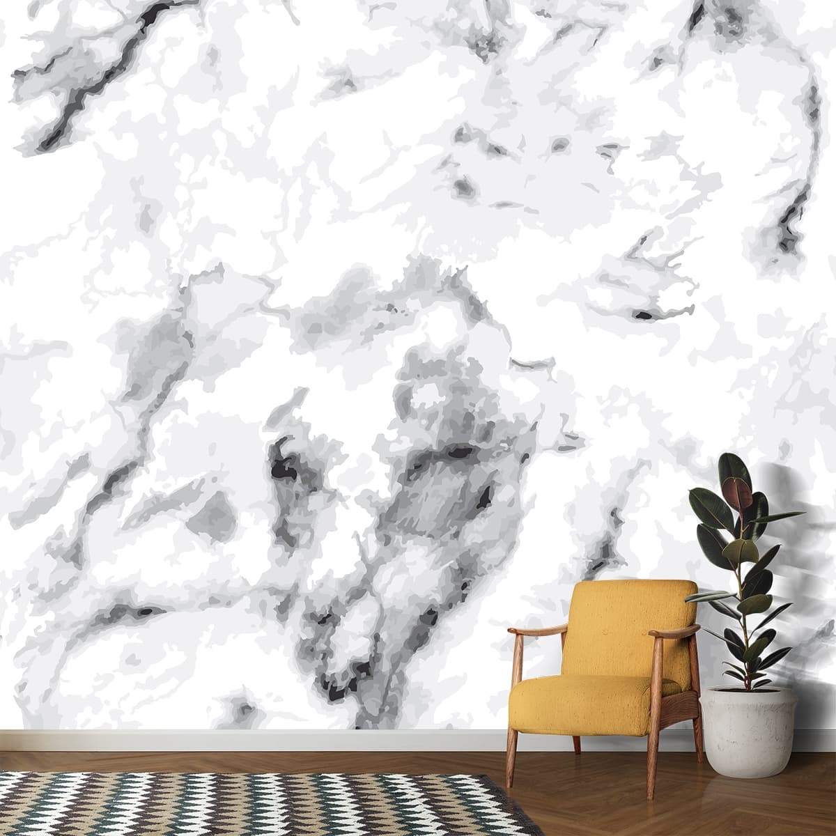 White Marble Dreamscape Wallpaper shown in a room
