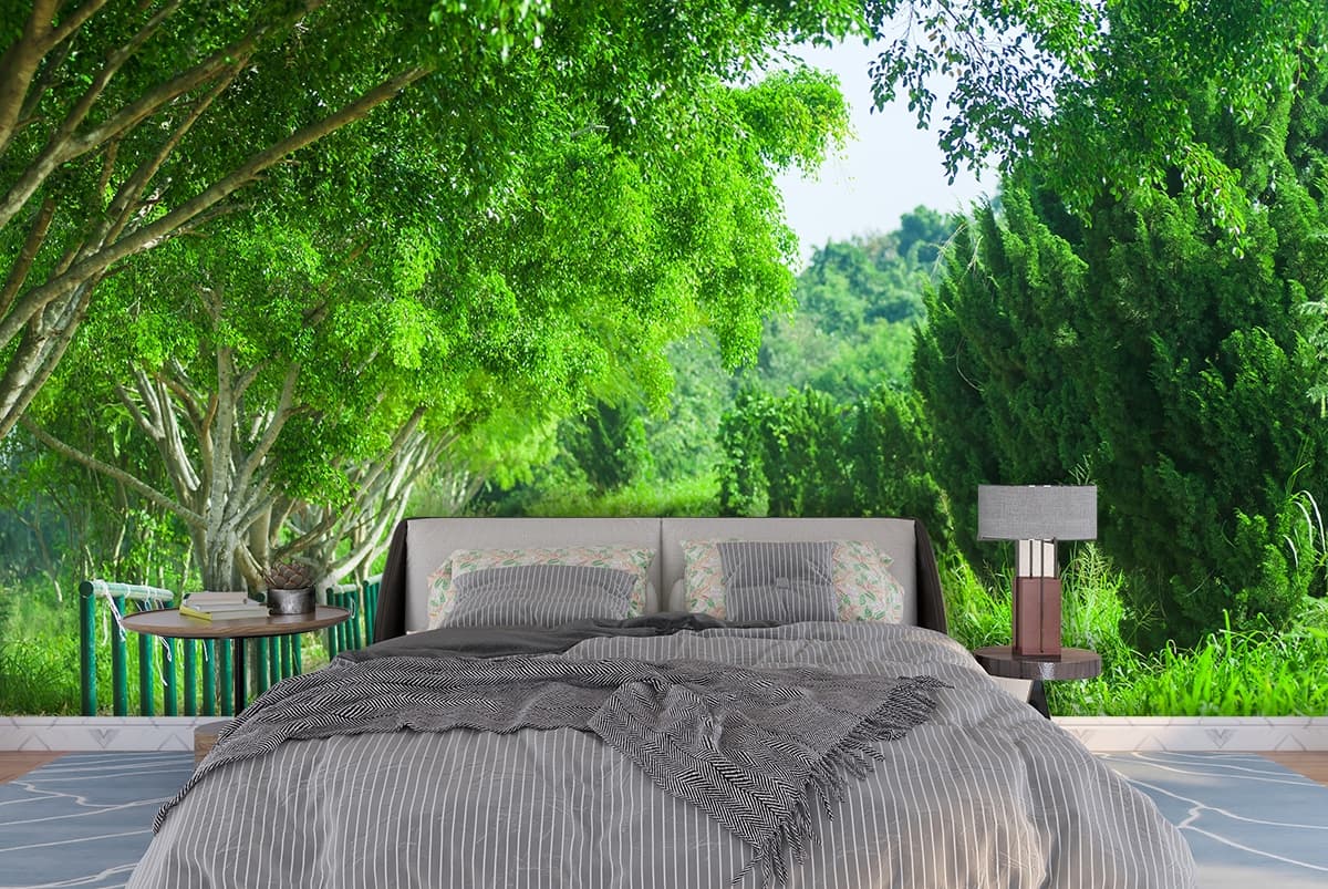 Dirt Road with Trees and Grass Nature Wallpaper shown in a room