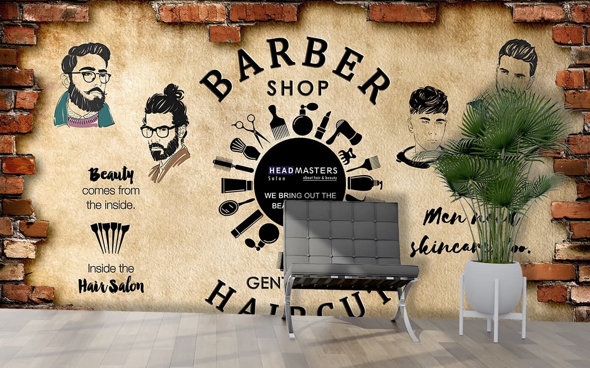 Vintage Hairdresser Sign Wall Art Design Wallpaper shown in a room